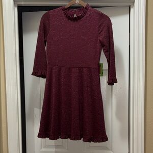 Art Class Burgundy Kids Dress with Ruffle Details